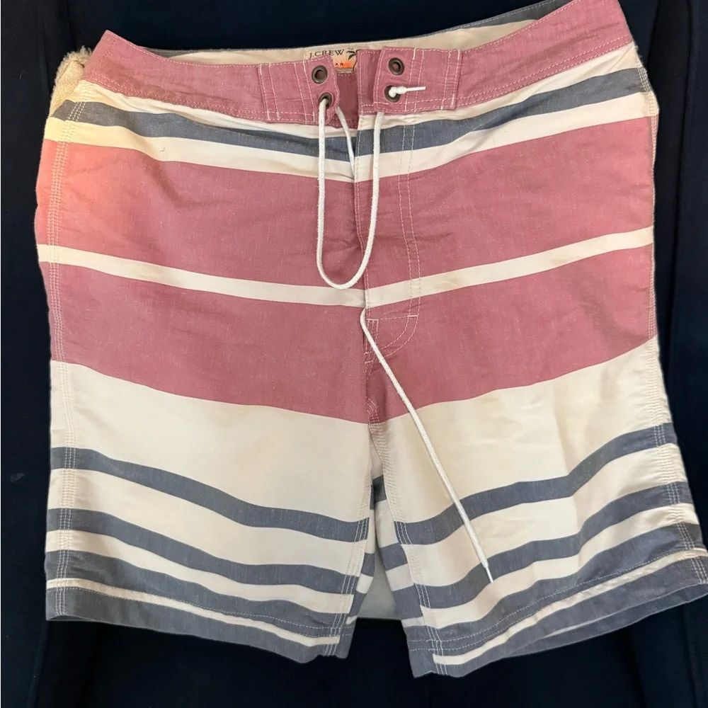 J. Crew Men's Pink, White & Gray Striped Swim Shorts